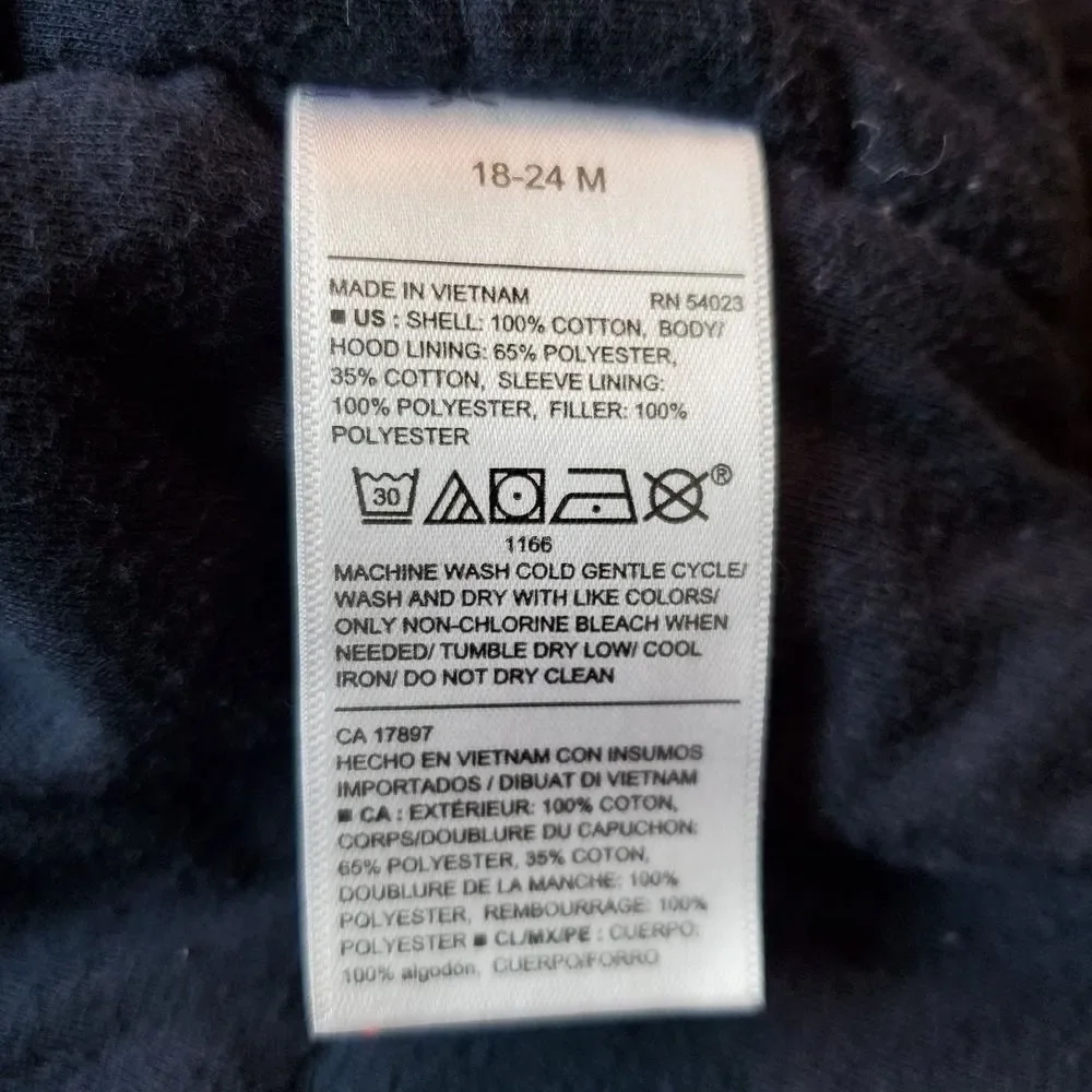 Old Navy hooded Zipper front blue jacket coat size 18 to‎ 24 months